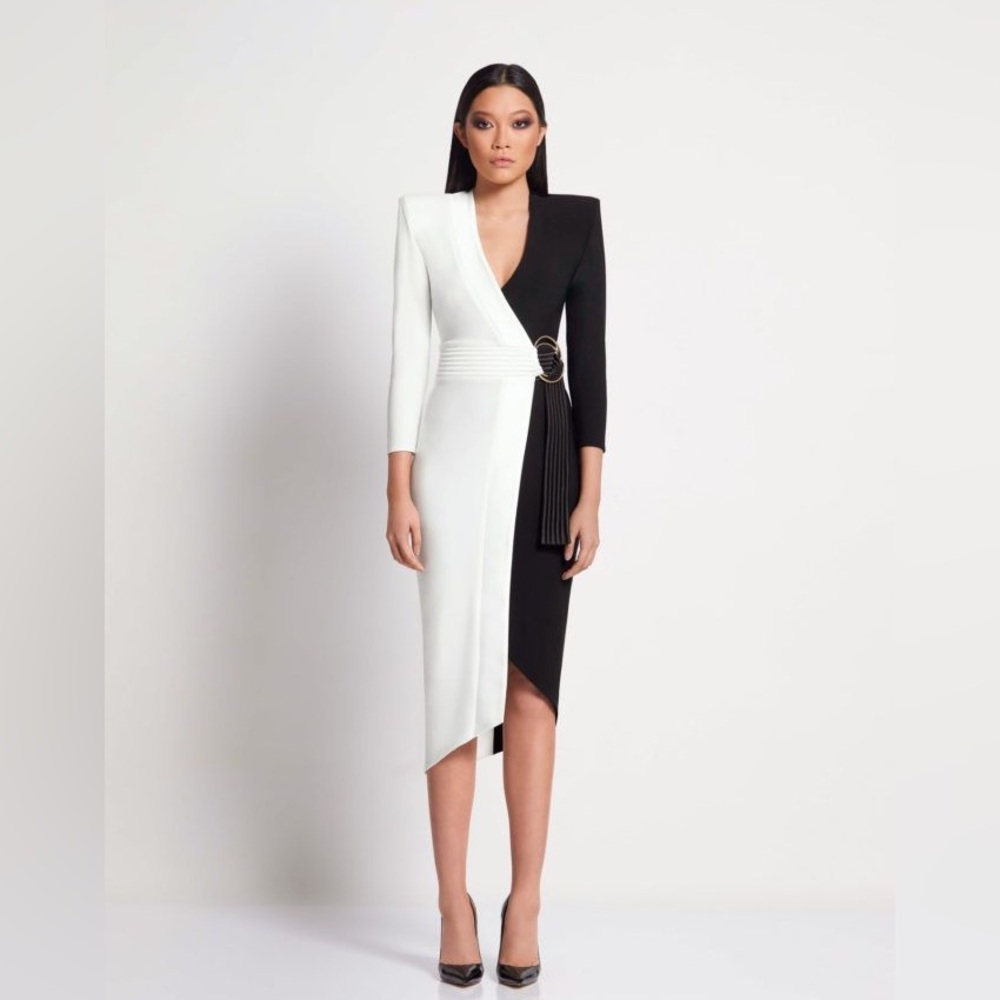 ❤️❤️ Zhivago Asymmetrical Black and White Embellished Cocktail Dress